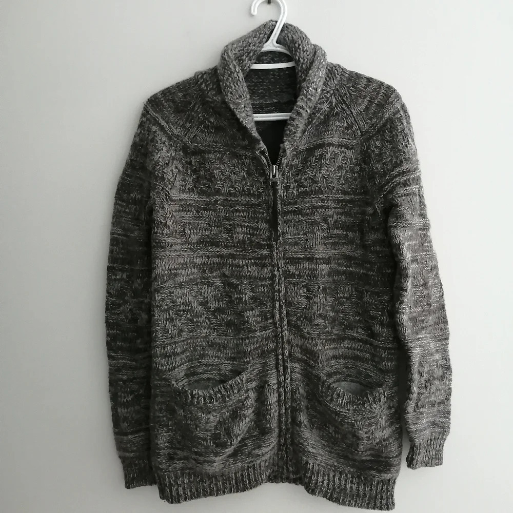 Aritzia TNA 100% Lambswool Chunky Knit Sweater Full Zip Heathered Gray XXS